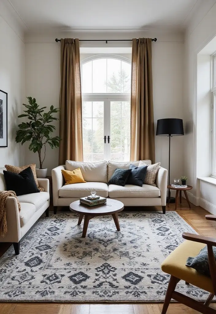 28 Family Living Room Ideas That Feel Warm and Functional - 11. Statement Rugs for Coziness