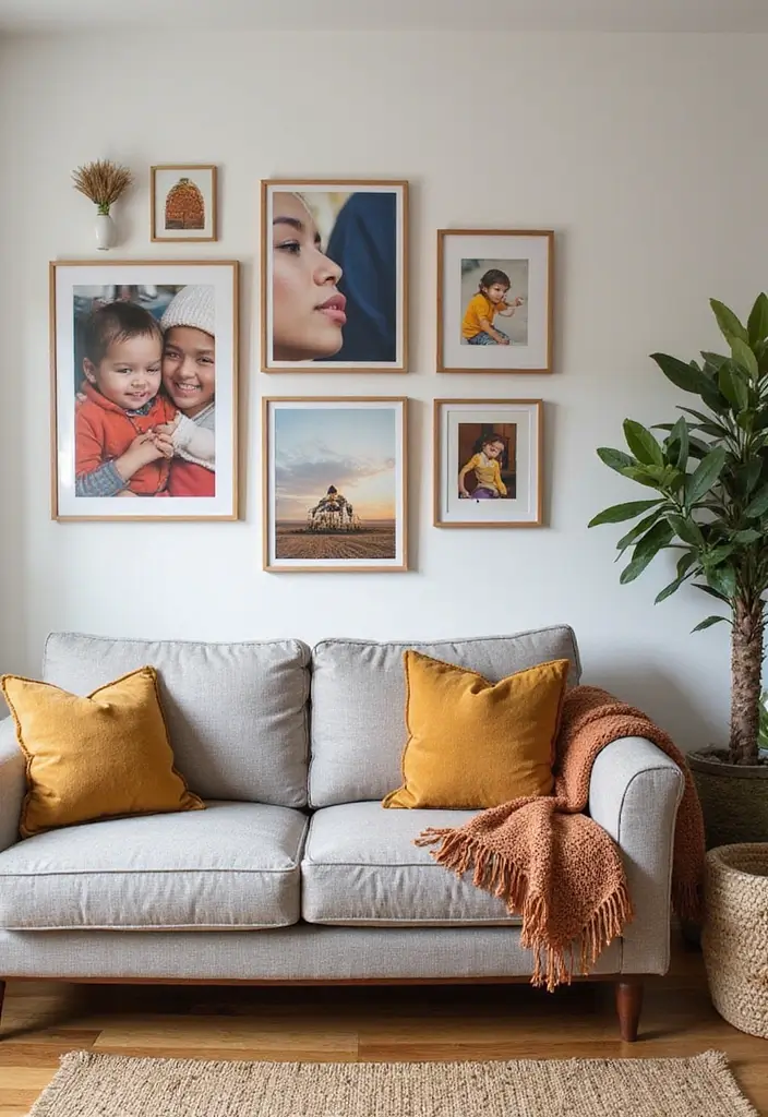 28 Family Living Room Ideas That Feel Warm and Functional - 12. Creative Wall Art Displays