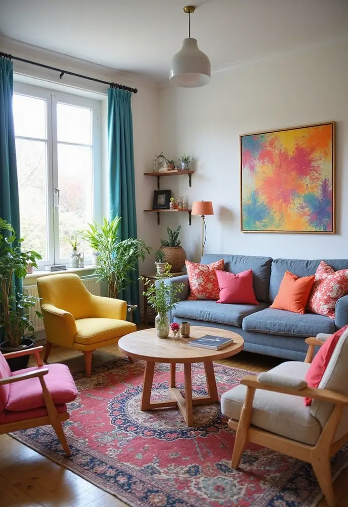 28 Family Living Room Ideas That Feel Warm and Functional - 17. Colorful Accents and Accessories