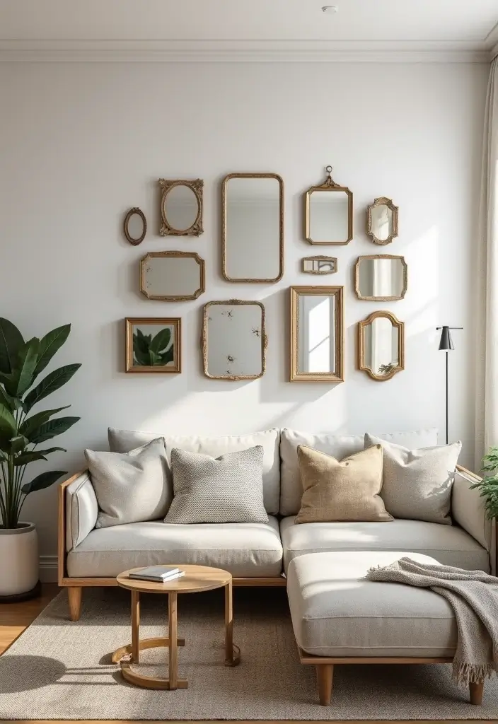 28 Family Living Room Ideas That Feel Warm and Functional - 21. Using Mirrors to Expand Space