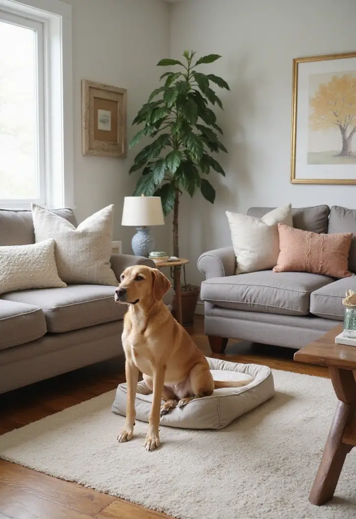28 Family Living Room Ideas That Feel Warm and Functional - 26. Incorporating a Pet-Friendly Space