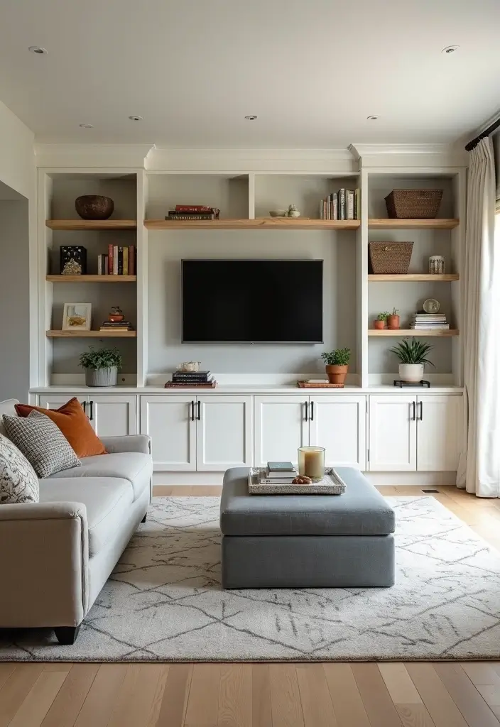 28 Family Living Room Ideas That Feel Warm and Functional - 9. Smart Storage Solutions