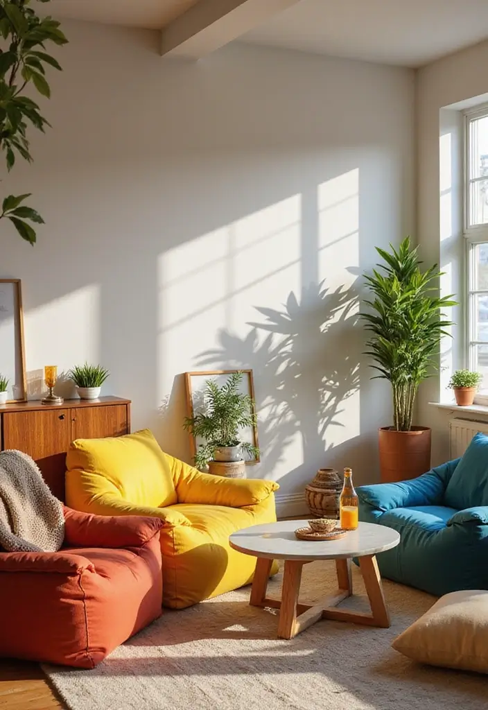 28 Florida Living Room Ideas That Feel Breezy and Coastal - 17. Comfy Bean Bags