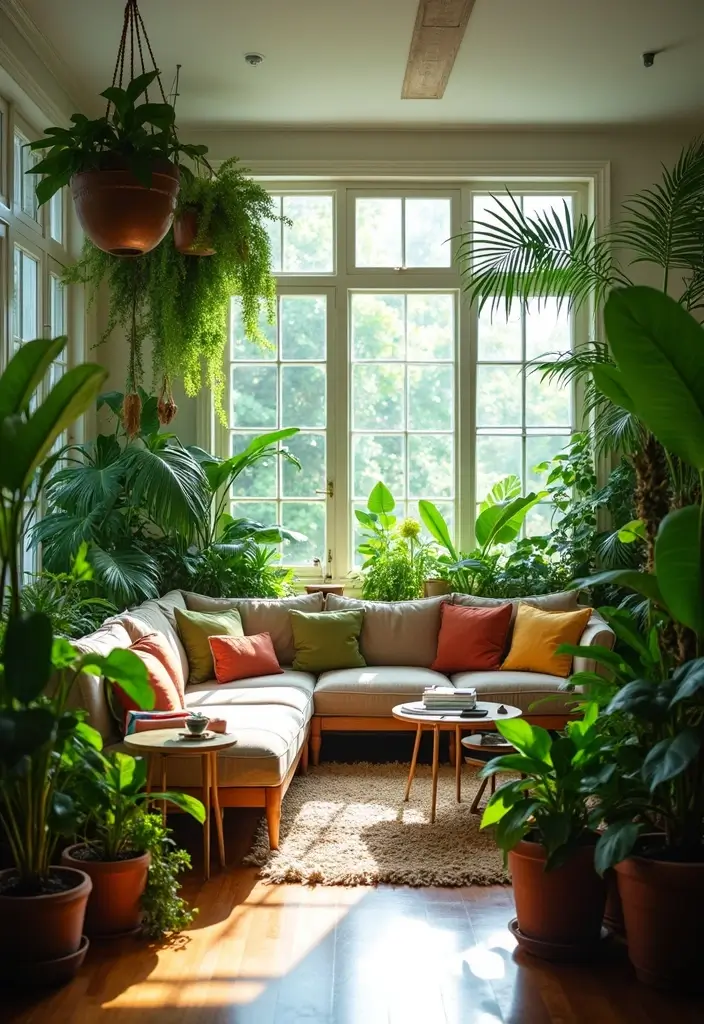 28 Florida Living Room Ideas That Feel Breezy and Coastal - 18. Greenery Galore