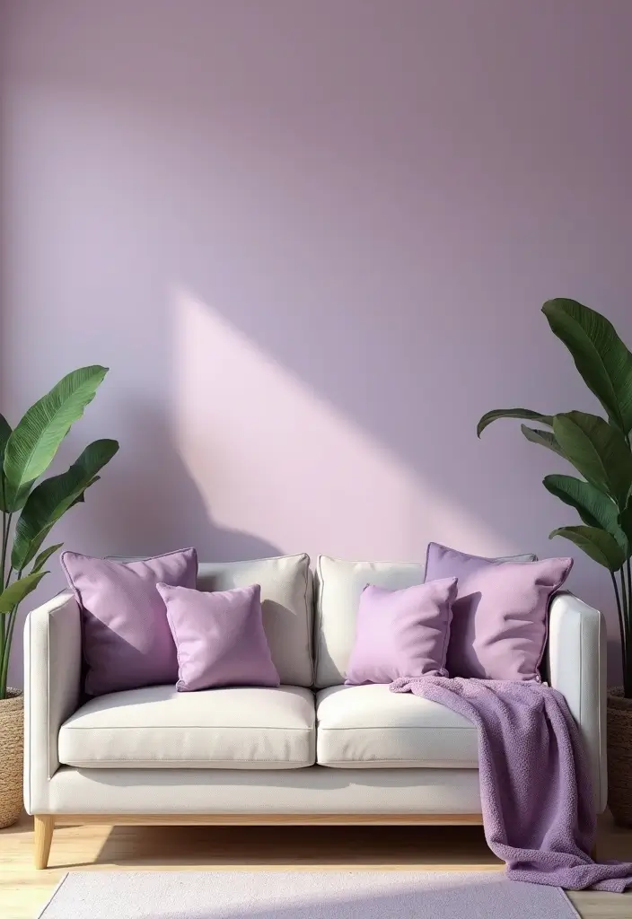 28 Lilac Living Room Ideas That Feel Soft and Elegant - 1. The Subtle Lilac Accent Wall