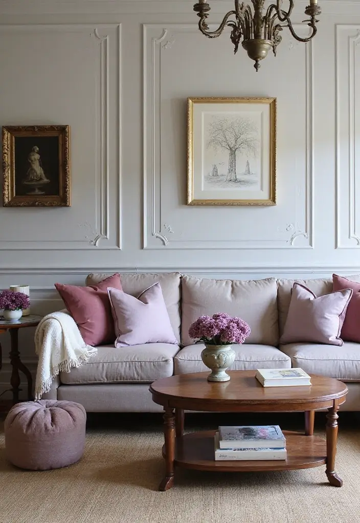28 Lilac Living Room Ideas That Feel Soft and Elegant - 14. Vintage Lilac Accents