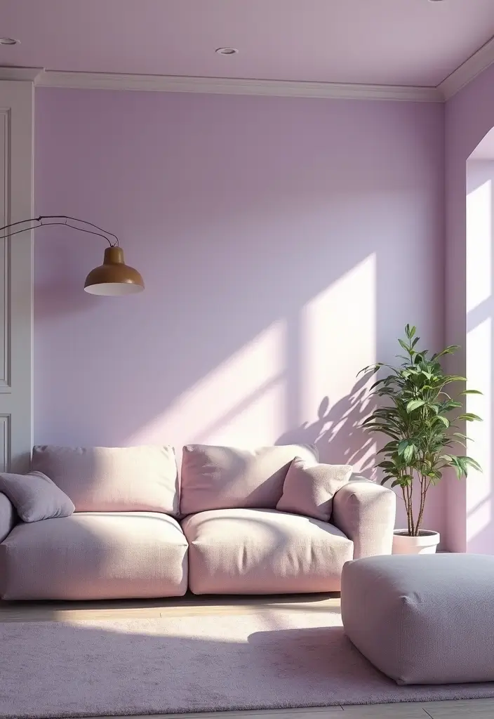 28 Lilac Living Room Ideas That Feel Soft and Elegant - 22. Creative Ceiling Treatments