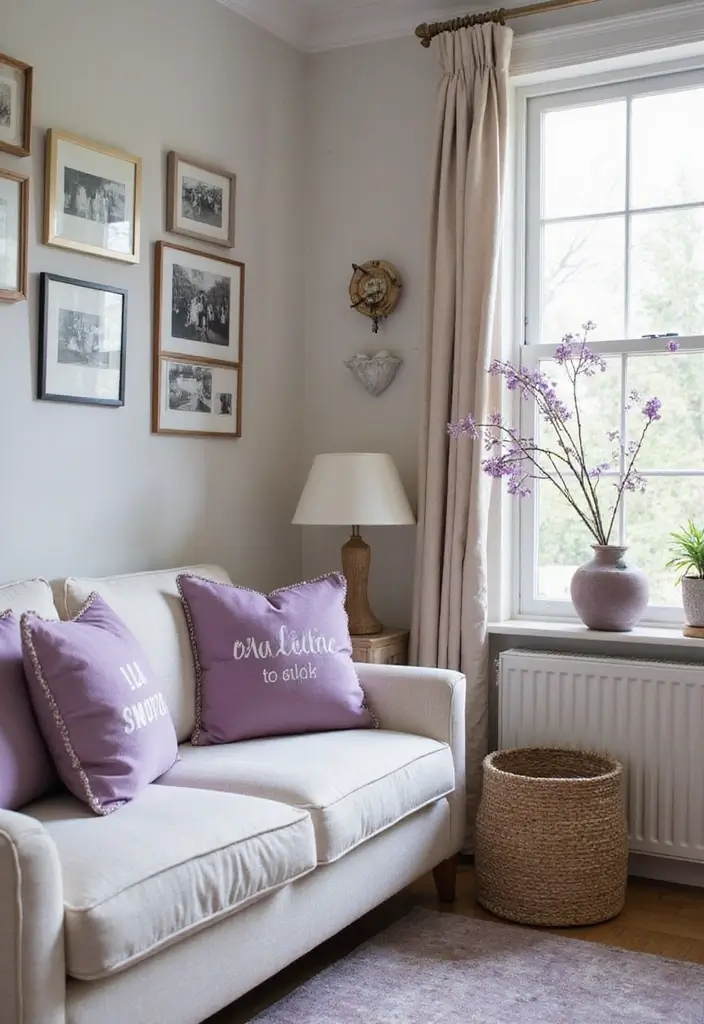 28 Lilac Living Room Ideas That Feel Soft and Elegant - 25. Personalized Lilac Touches