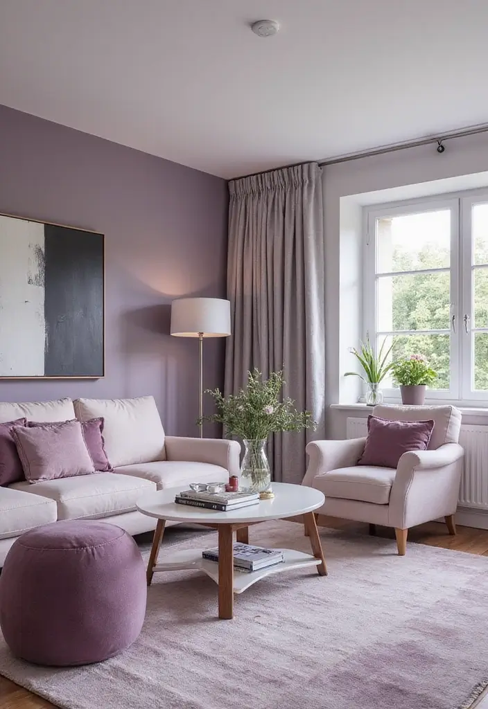 28 Lilac Living Room Ideas That Feel Soft and Elegant - 26. Contemporary Furniture Choices