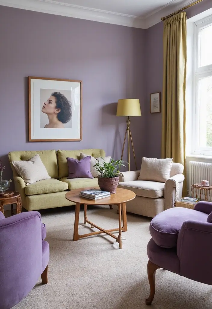 28 Lilac Living Room Ideas That Feel Soft and Elegant - 27. Lilac-Inspired Color Combinations