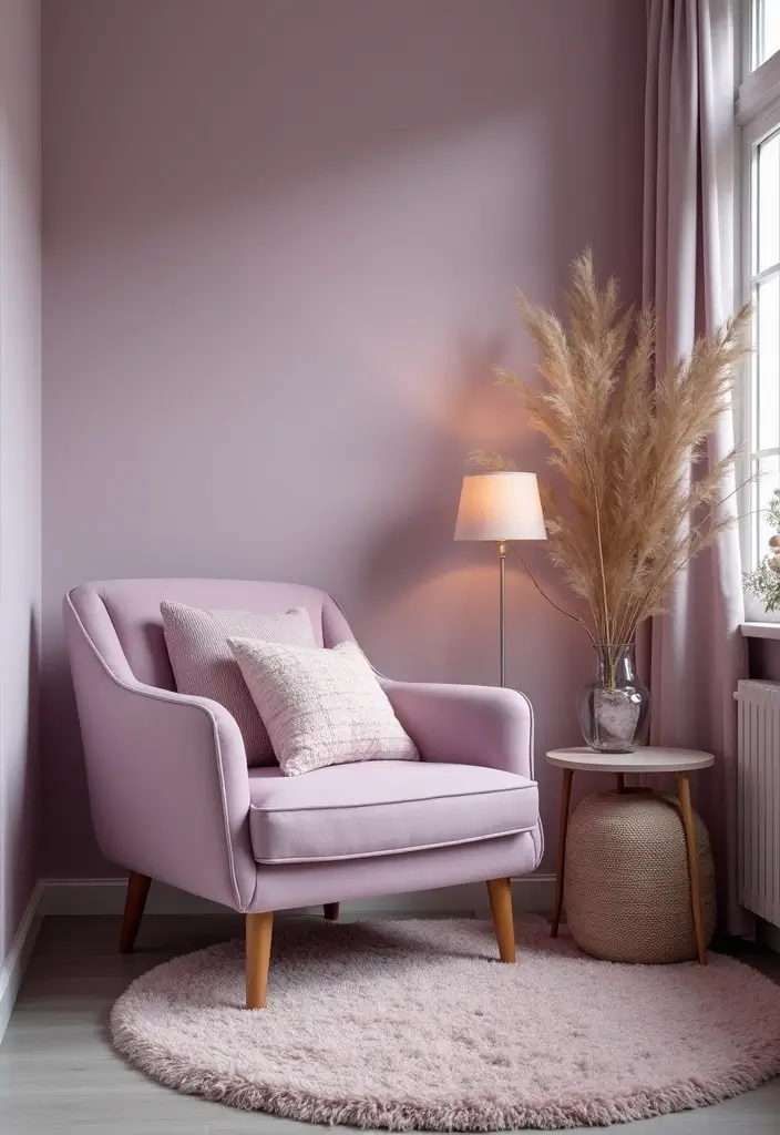 28 Lilac Living Room Ideas That Feel Soft and Elegant - 4. Cozy Corner Nook