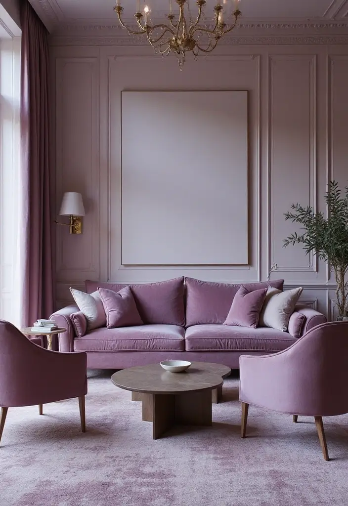 28 Lilac Living Room Ideas That Feel Soft and Elegant - 7. Elegant Furnishings