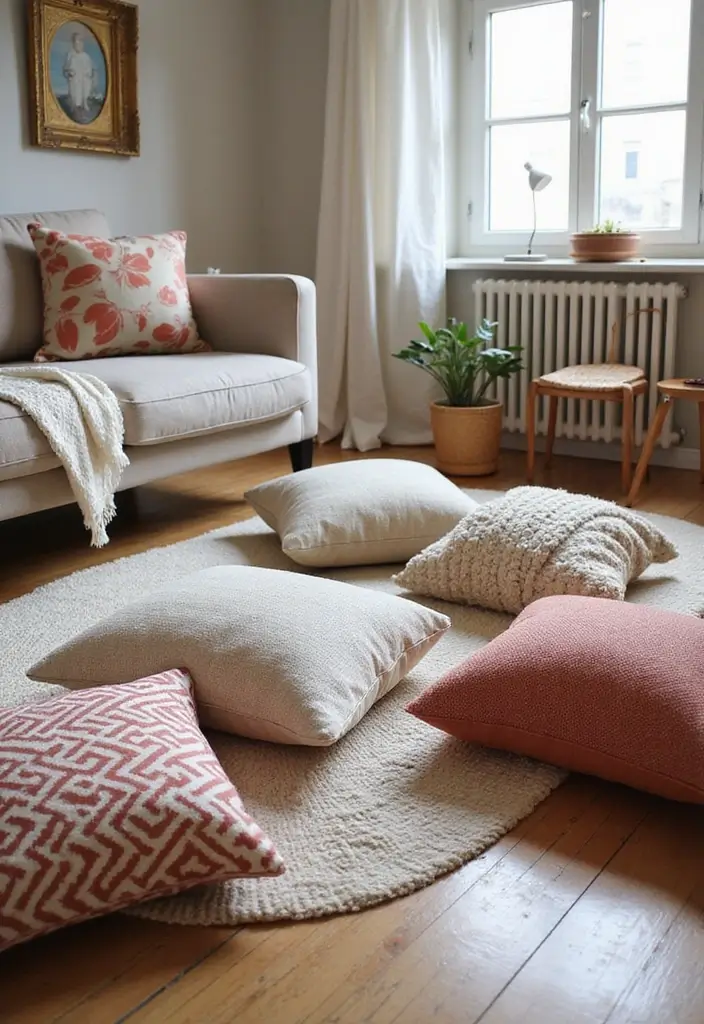 28 Living Room Essentials List for a Cozy and Functional Space - 12. Cozy Floor Cushions