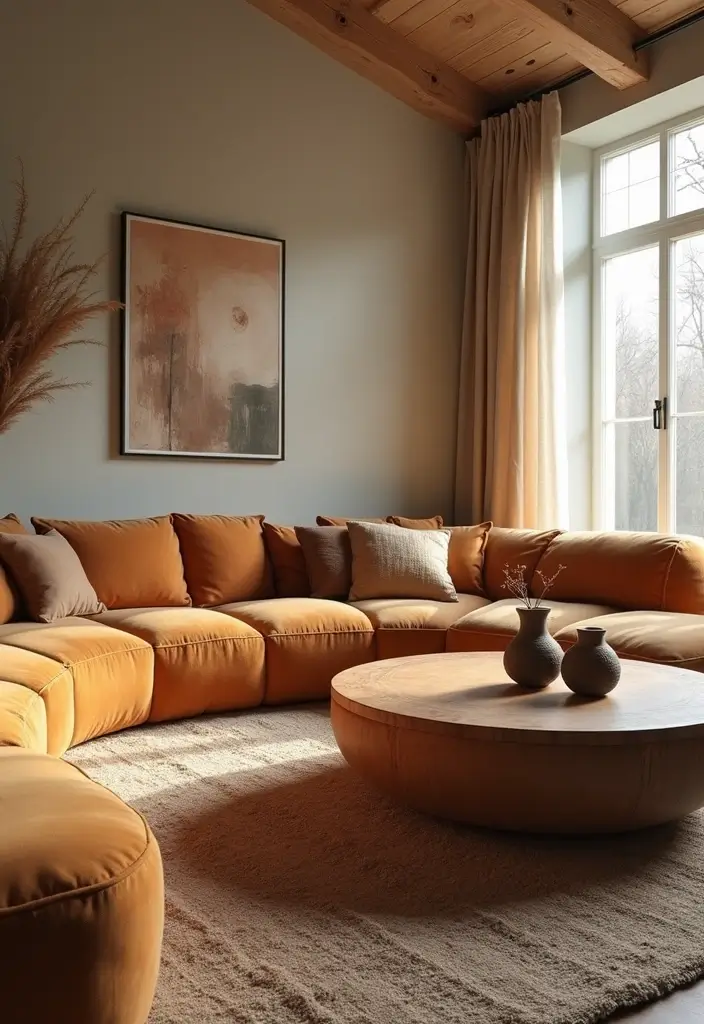 28 Living Room Plans with Dimensions Ideas That Help Maximize Layout - 12. Curved Sofa Configuration (14' x 10')