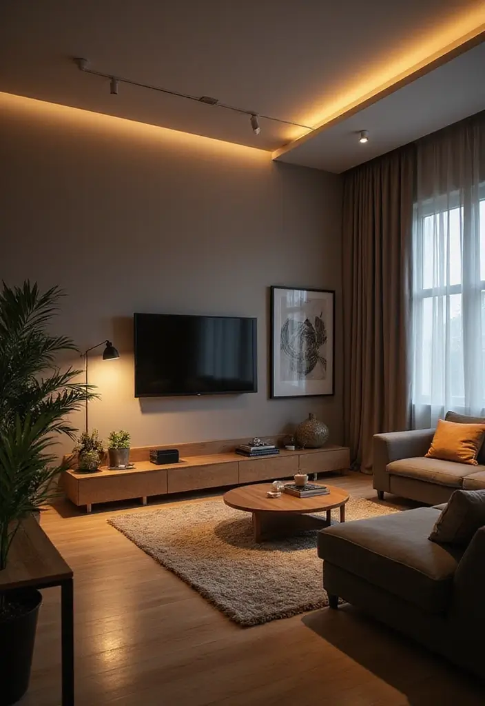 28 Living Room Plans with Dimensions Ideas That Help Maximize Layout - 18. Smart Lighting Solutions (15' x 11')