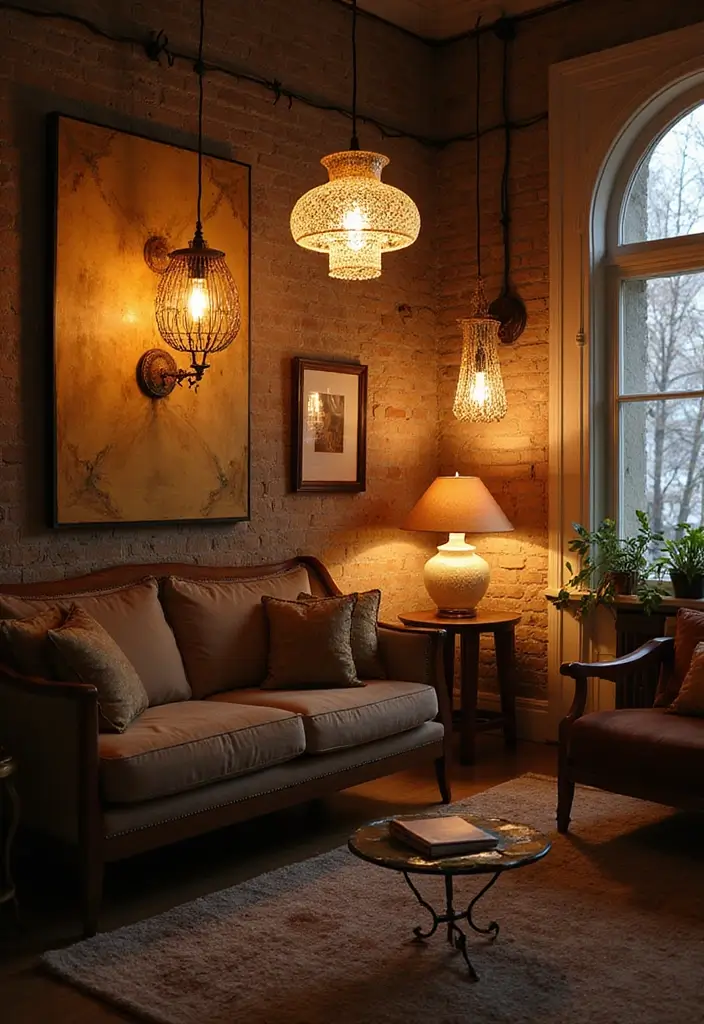 28 Living Room Plans with Dimensions Ideas That Help Maximize Layout - 20. Artful Lighting Fixtures (15' x 12')