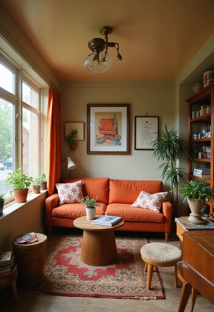 28 Living Room Plans with Dimensions Ideas That Help Maximize Layout - 26. Vintage Retro Style (14' x 10')