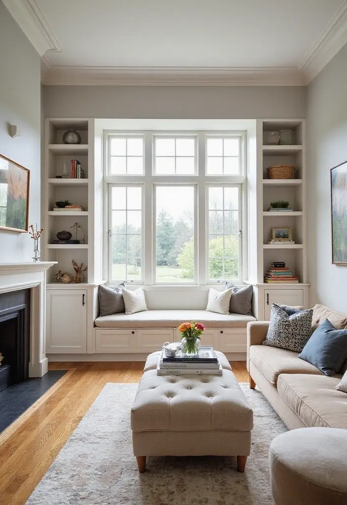 28 Living Room Plans with Dimensions Ideas That Help Maximize Layout - 8. Built-In Storage Solutions (16' x 9')