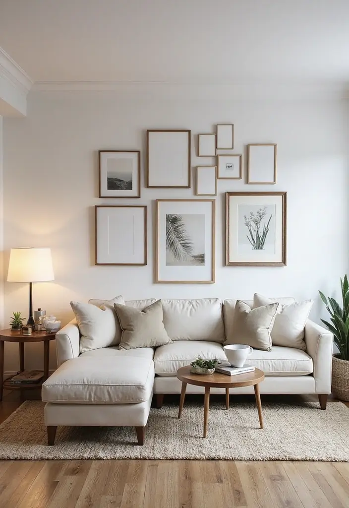 28 Living Room Plans with Dimensions Ideas That Help Maximize Layout - 9. The Gallery Wall (12' x 10')