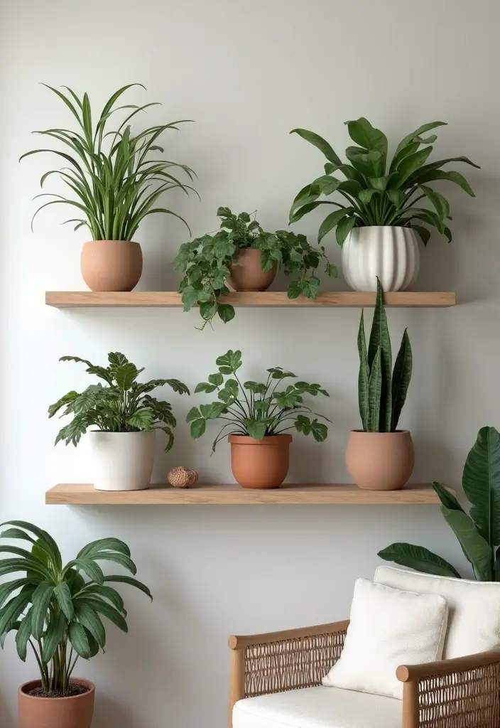 28 Living Room Shelves Decor Ideas That Add Personality and Function - 1. Eco-friendly Plant Haven