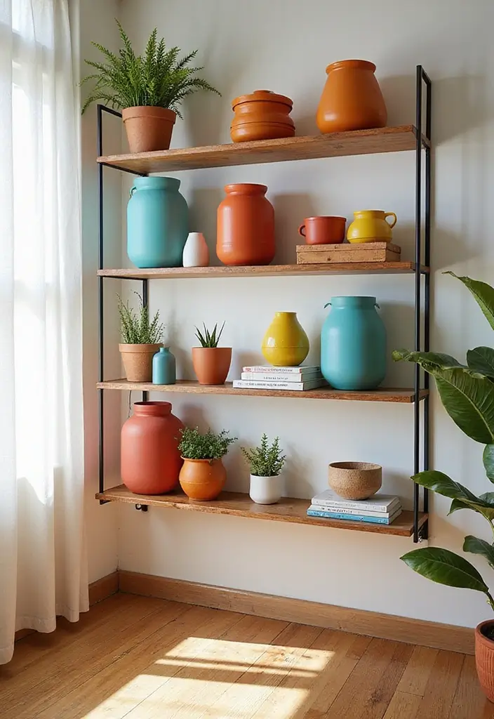 28 Living Room Shelves Decor Ideas That Add Personality and Function - 10. Colorful Accents