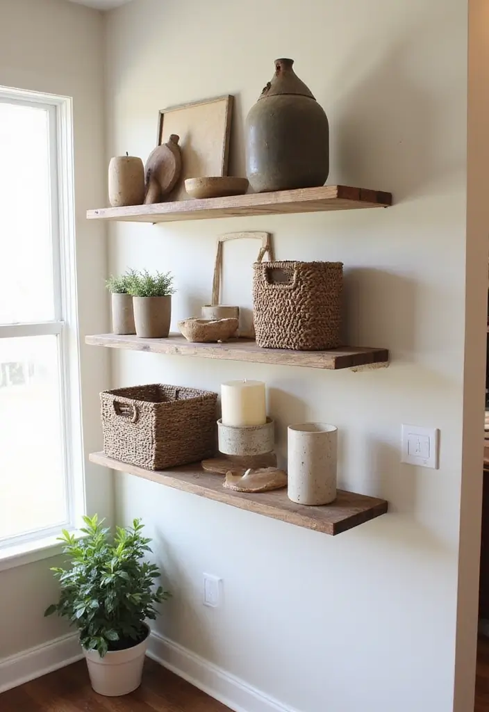 28 Living Room Shelves Decor Ideas That Add Personality and Function - 11. Rustic Charm