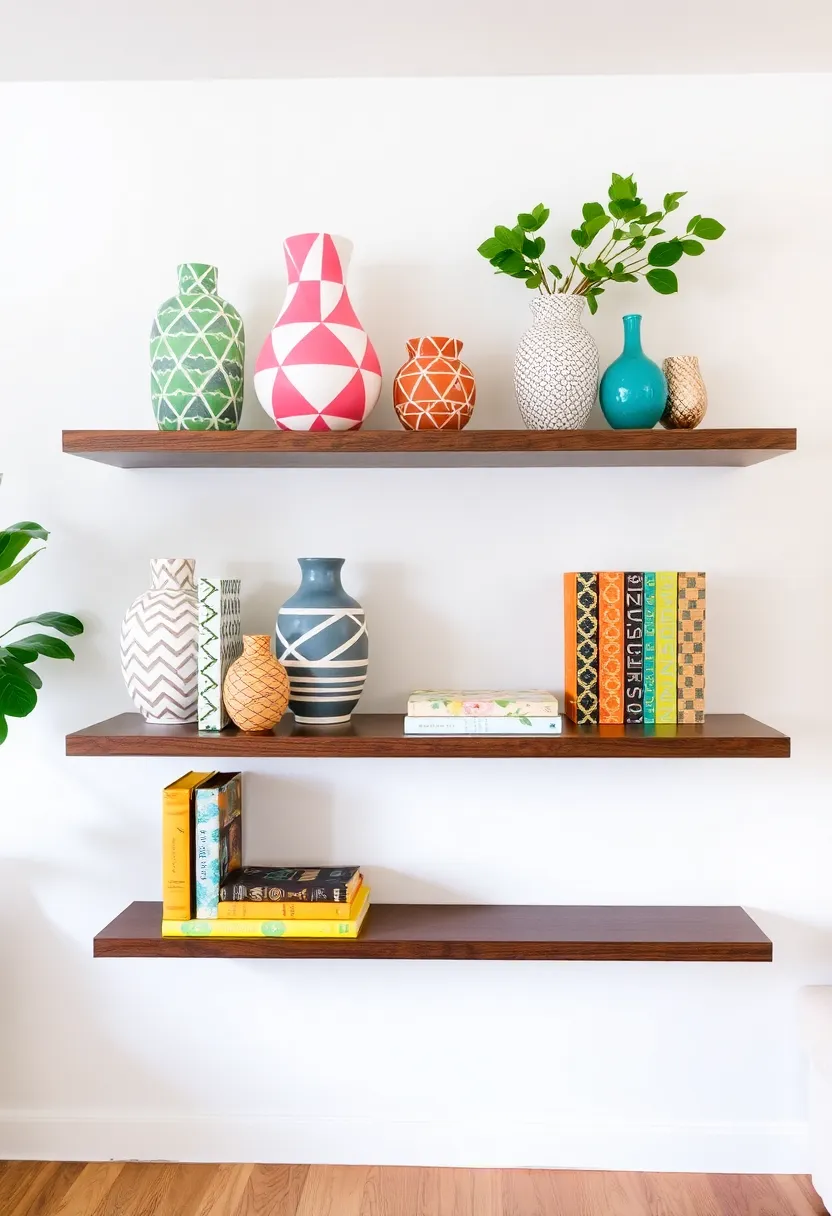 28 Living Room Shelves Decor Ideas That Add Personality and Function - 12. Playful Patterns