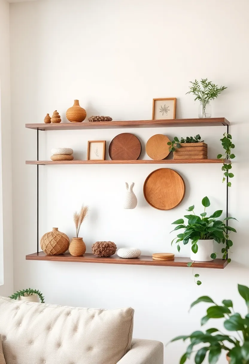 28 Living Room Shelves Decor Ideas That Add Personality and Function - 27. Nature-Inspired Decor