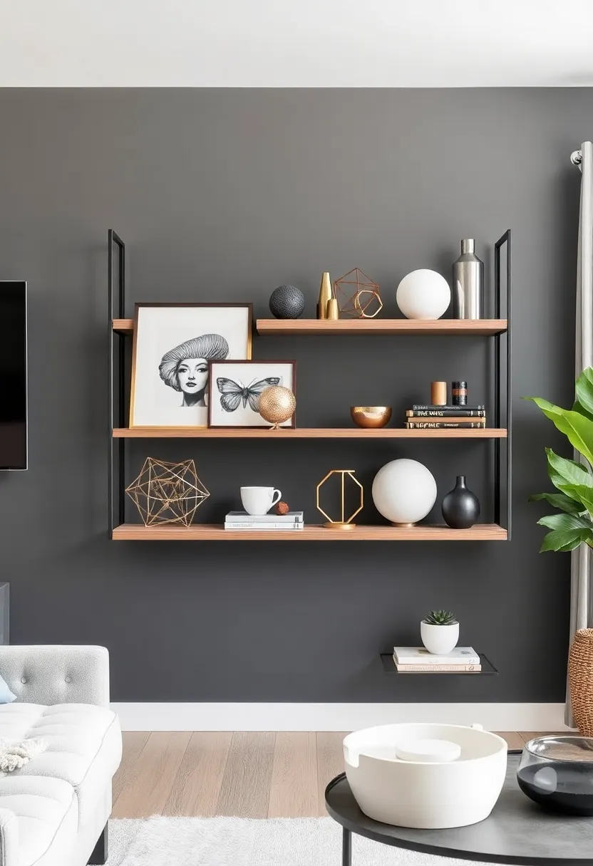 28 Living Room Shelves Decor Ideas That Add Personality and Function - 28. Modern Industrial Flair