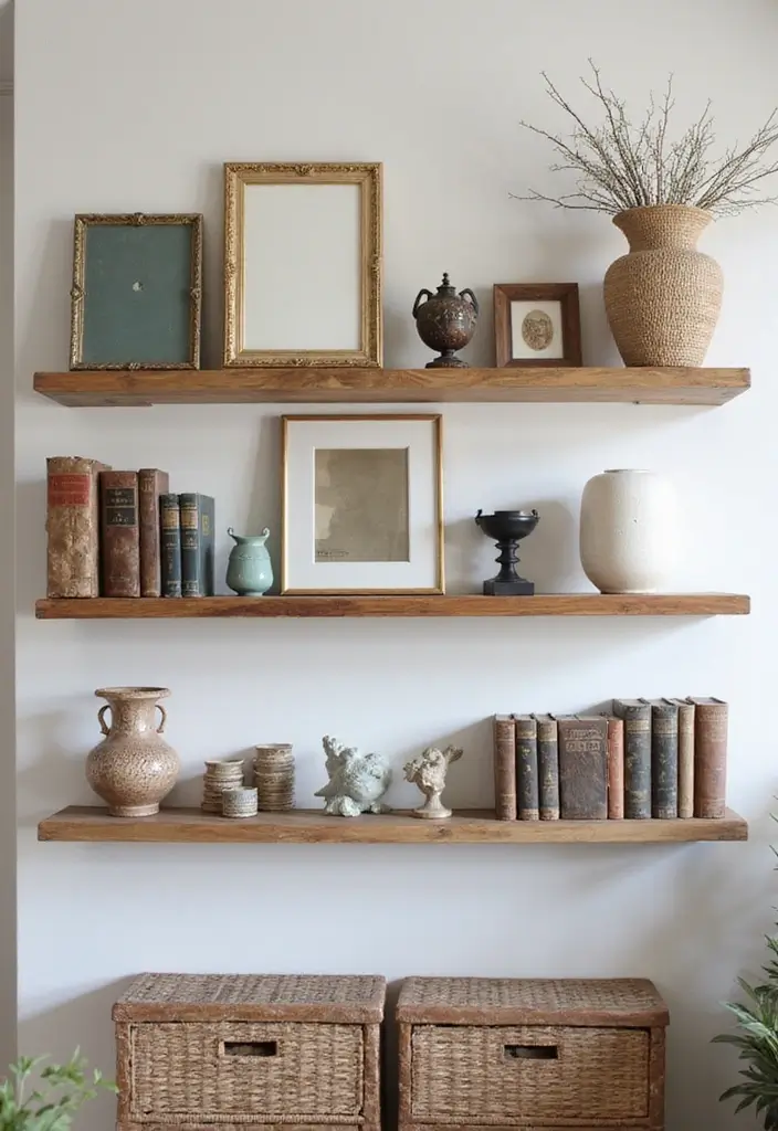 28 Living Room Shelves Decor Ideas That Add Personality and Function - 4. Vintage Touch with Antiques