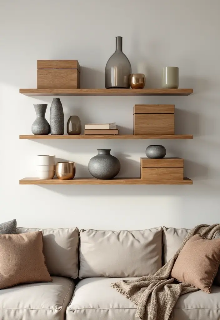 28 Living Room Shelves Decor Ideas That Add Personality and Function - 6. Mix and Match Textures