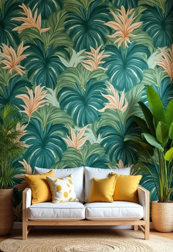 28 Living Room Wallpaper Ideas Modern Looks That Transform Walls - 1. Tropical Escape: Botanical Prints