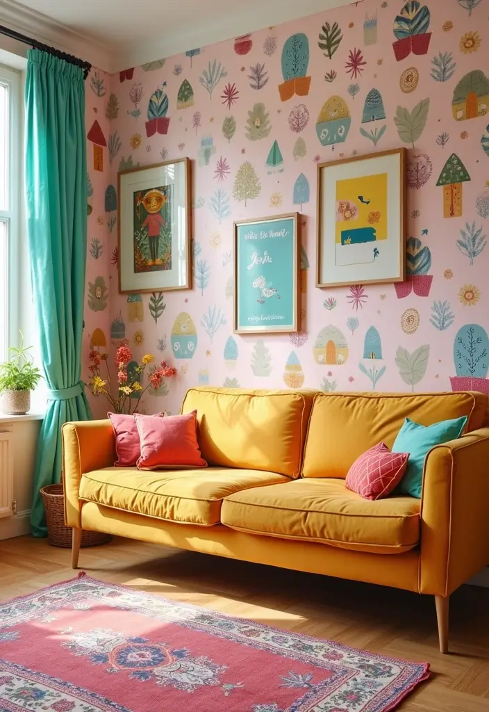 28 Living Room Wallpaper Ideas Modern Looks That Transform Walls - 10. Whimsical Touch: Playful Patterns