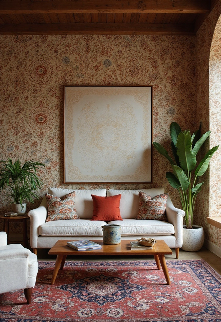 28 Living Room Wallpaper Ideas Modern Looks That Transform Walls - 12. Cultural Fusion: Global Patterns