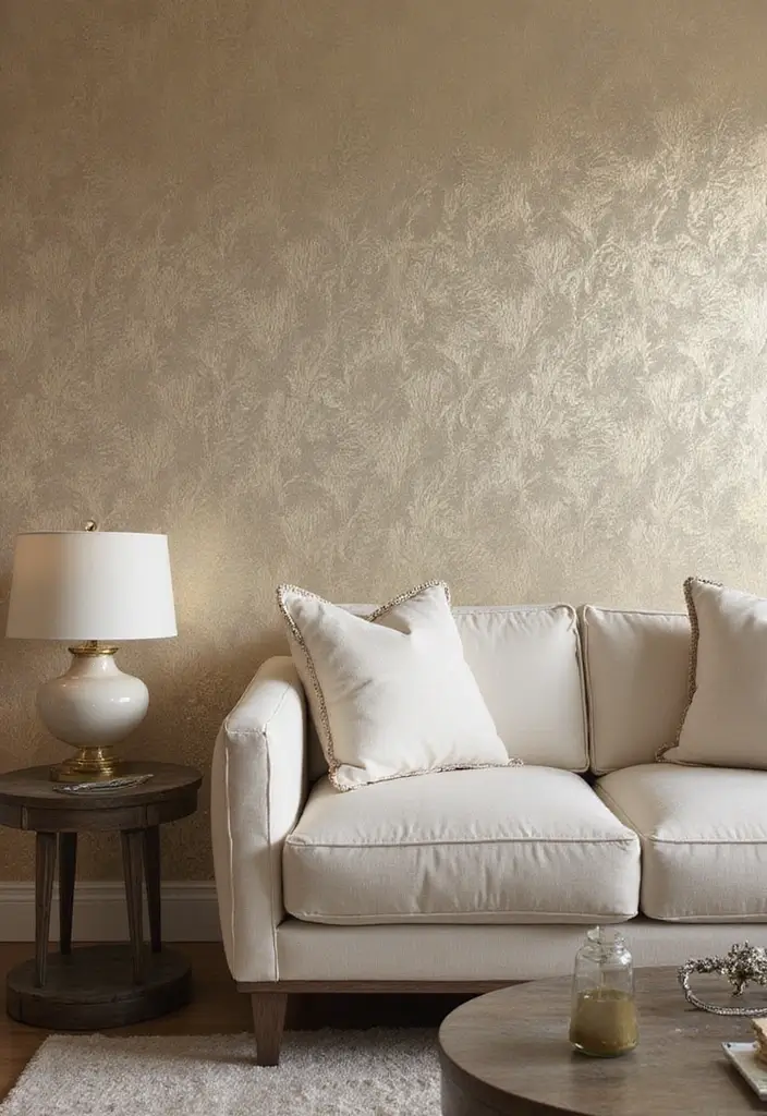 28 Living Room Wallpaper Ideas Modern Looks That Transform Walls - 13. Elevated Elegance: Foil-Accented Wallpaper