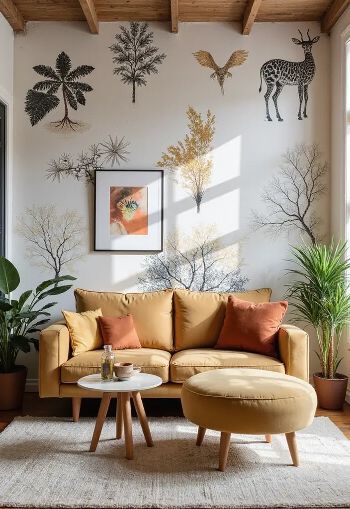 28 Living Room Wallpaper Ideas Modern Looks That Transform Walls - 14. Artistic Flair: Hand-Painted Designs