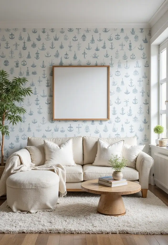 28 Living Room Wallpaper Ideas Modern Looks That Transform Walls - 15. Coastal Calm: Nautical Patterns