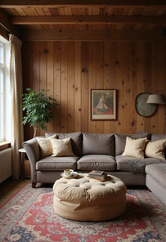 28 Living Room Wallpaper Ideas Modern Looks That Transform Walls - 18. Rustic Retreat: Wood Paneling Wallpaper