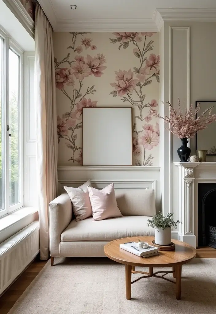 28 Living Room Wallpaper Ideas Modern Looks That Transform Walls - 20. Floral Fantasy: Modern Floral Prints