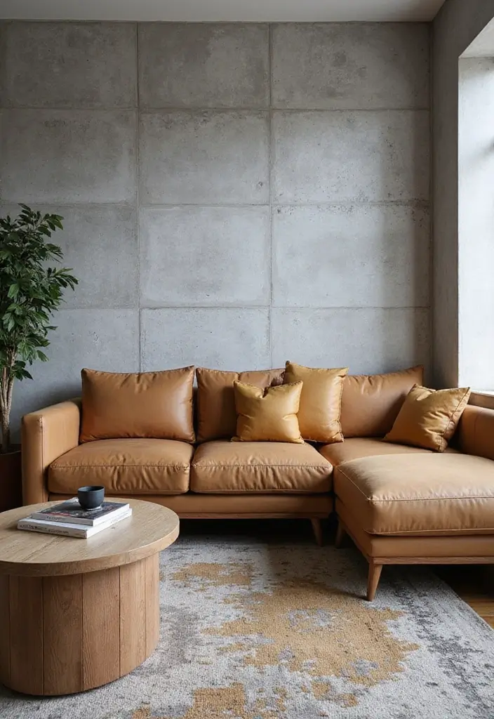 28 Living Room Wallpaper Ideas Modern Looks That Transform Walls - 21. Industrial Edge: Concrete Effect Wallpaper