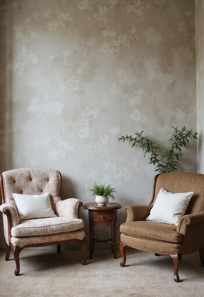 28 Living Room Wallpaper Ideas Modern Looks That Transform Walls - 25. Faded Elegance: Vintage Wash Wallpaper