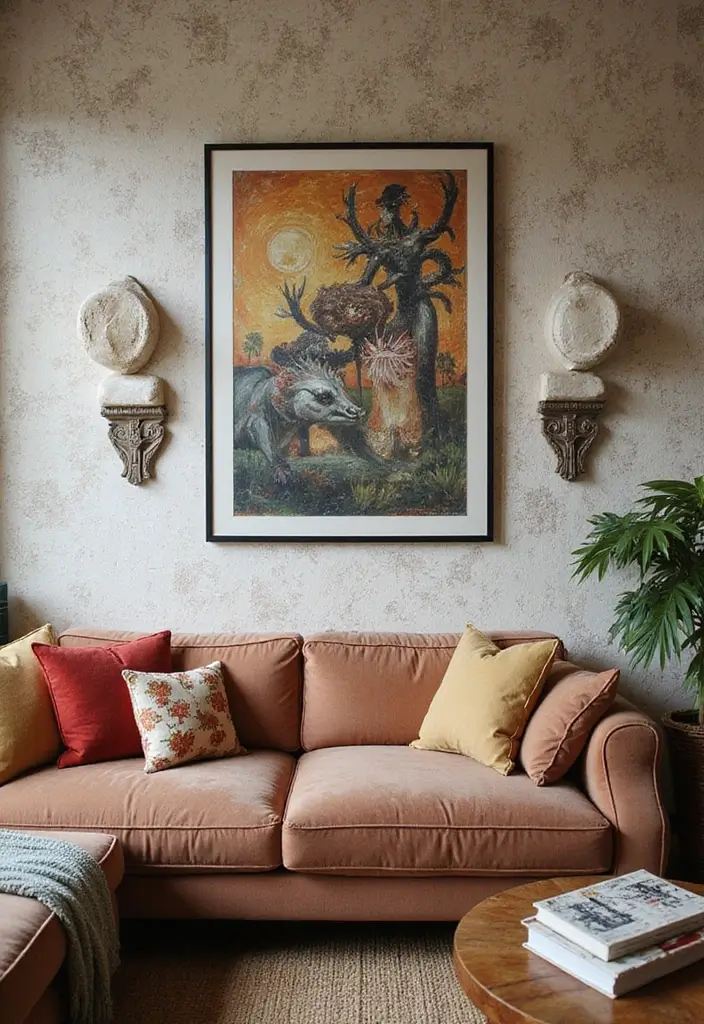 28 Living Room Wallpaper Ideas Modern Looks That Transform Walls - 28. Layered Luxury: Wallpaper Over Wall Art