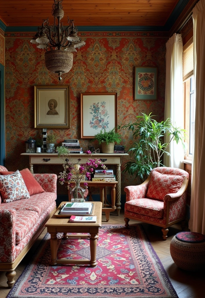 28 Living Room Wallpaper Ideas Modern Looks That Transform Walls - 4. Bohemian Vibes: Ethnic Prints