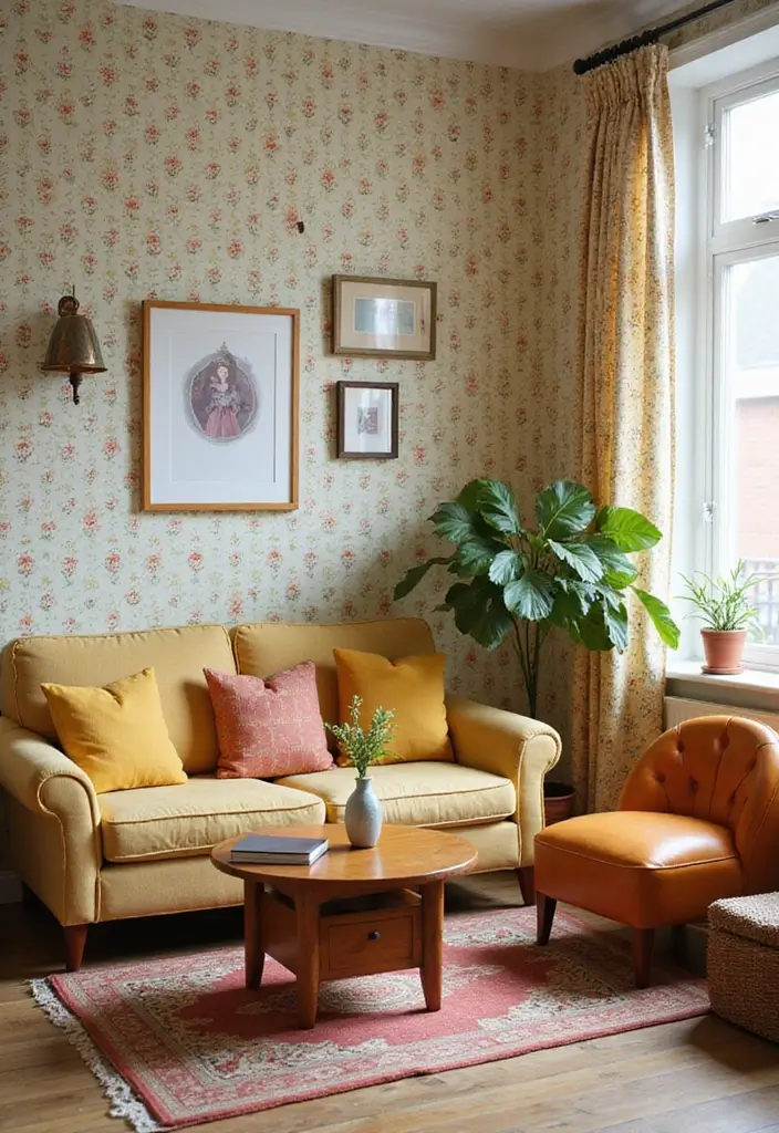 28 Living Room Wallpaper Ideas Modern Looks That Transform Walls - 6. Vintage Charm: Retro Patterns