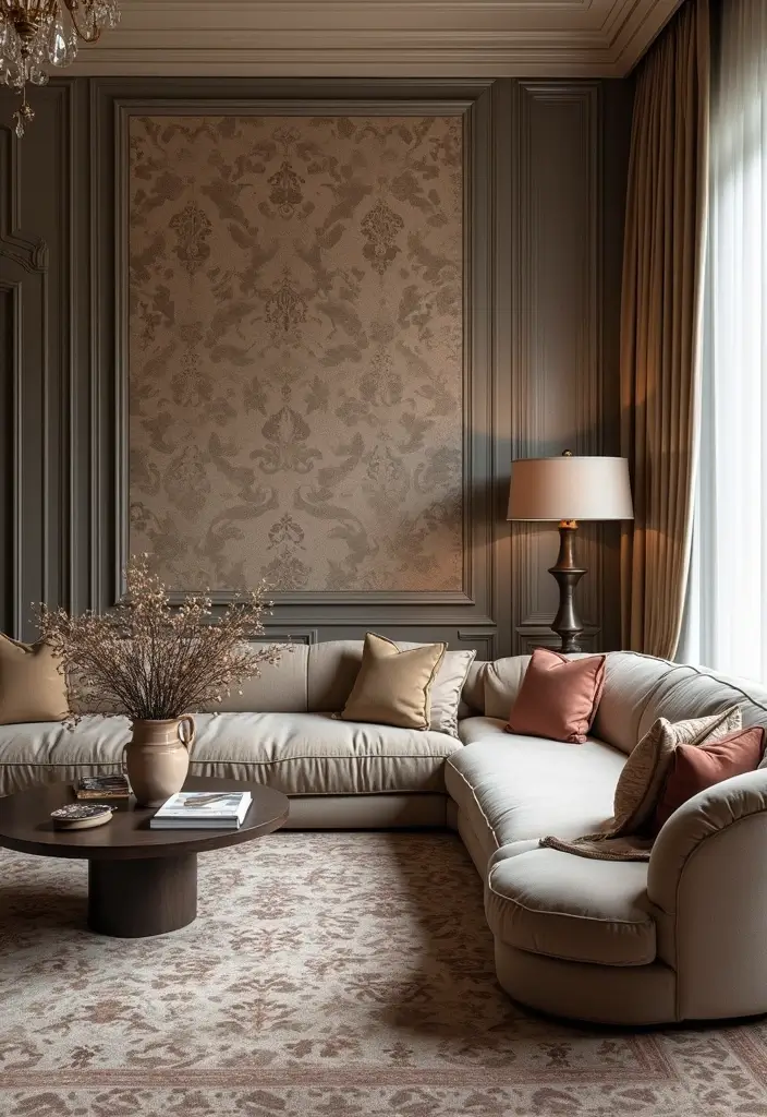 28 Living Room Wallpaper Ideas Modern Looks That Transform Walls - 9. Classic Elegance: Damask Patterns