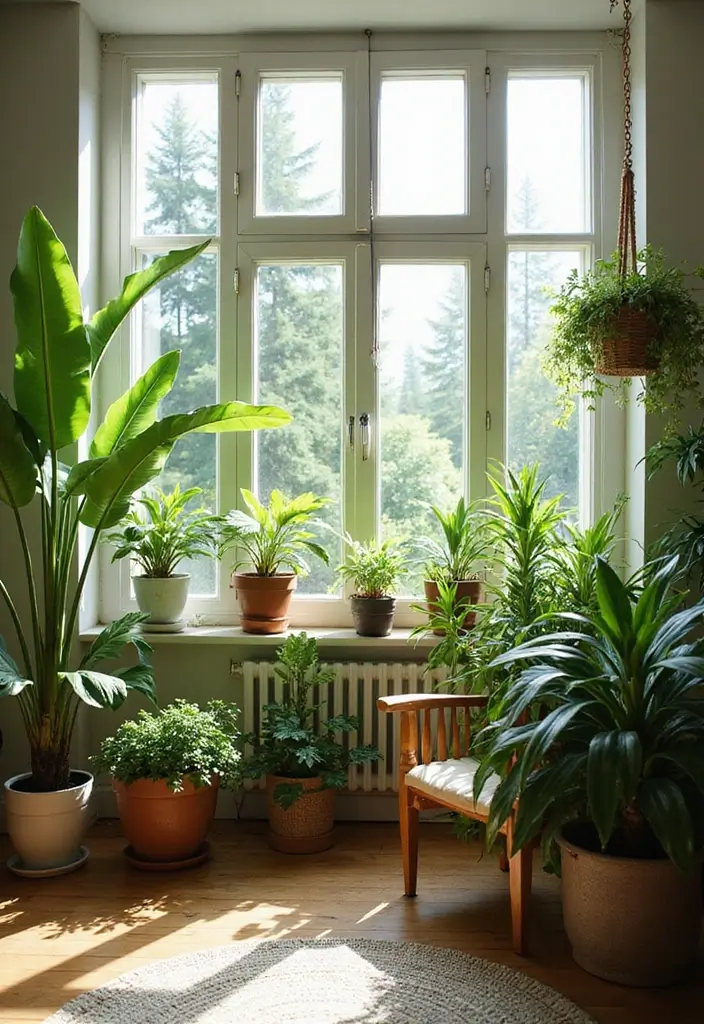 28 Living Room With Lots of Windows Ideas That Feel Airy and Open - 12. Incorporating Nature with Indoor Plants