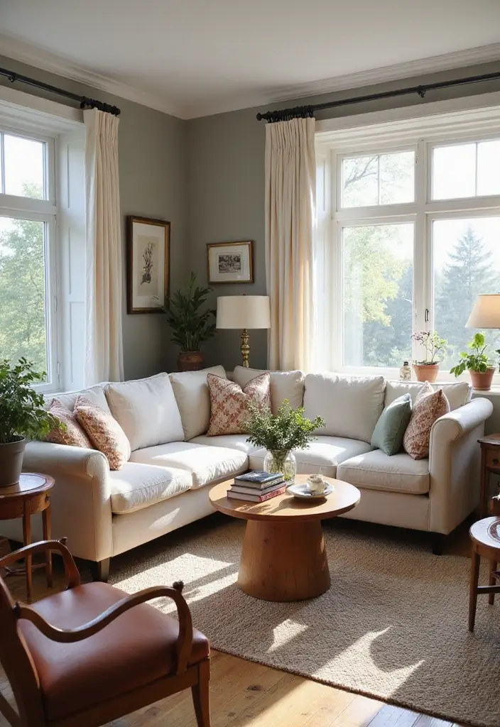 28 Living Room With Lots of Windows Ideas That Feel Airy and Open - 19. Vintage Décor with Modern Touches