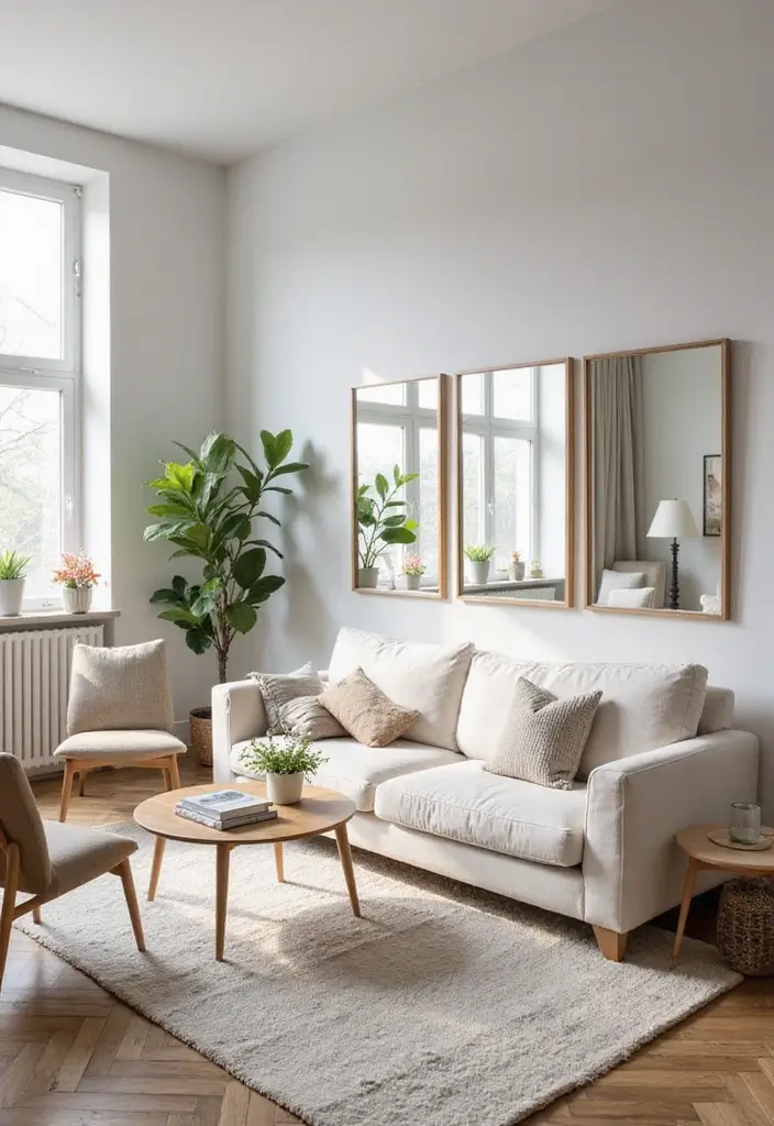 28 Living Room With Lots of Windows Ideas That Feel Airy and Open - 20. Using Mirrors for Reflection