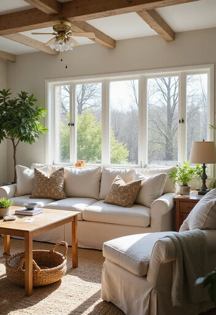 28 Living Room With Lots of Windows Ideas That Feel Airy and Open - 27. Seasonal Decorations