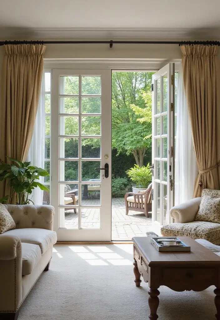 28 Living Room With Lots of Windows Ideas That Feel Airy and Open - 8. French Doors to Connect Spaces